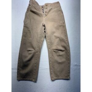 Free People High Waisted Button Fly Wide Leg Crop Jeans Tan Size 26